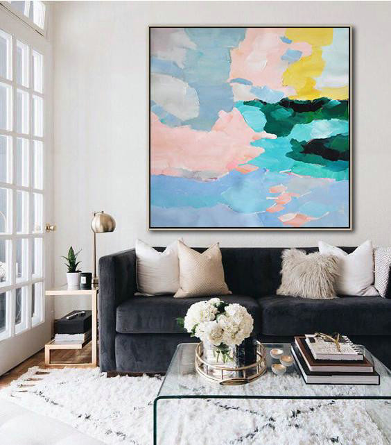 Oversized Canvas Art On Canvas,Oversized Abstract Art,Unique Canvas Art,Blue,Green,Pink,Yellow.etc